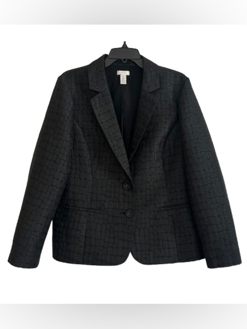 Chico's Black Croc Embossed Textured Two-Button Blazer Jacket Size 12 Large